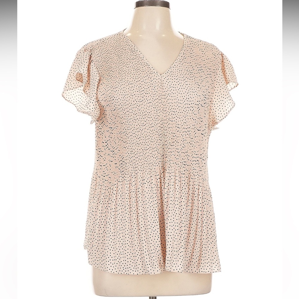 NWT Adrianna Papell V-Neck Flutter Sleeve Pleated Blouse Top